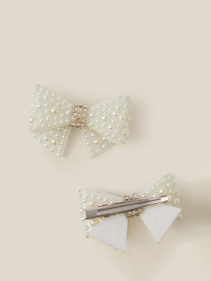Monsoon Kids' Pearl Bow Hair Clips, Pack of 2, Ivory - view 2, Ivory