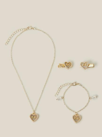 Monsoon Kids' Gracey Jewellery and Hair Clip Set, Gold, Gold