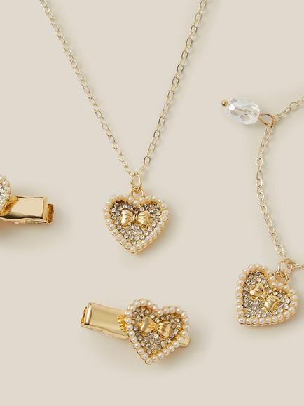 Monsoon Kids' Gracey Jewellery and Hair Clip Set, Gold - view 2, Gold