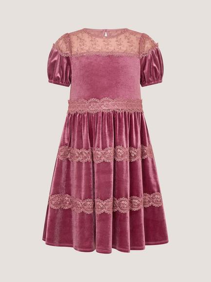 Monsoon Kids' Freda Party Dress, Dark Pink - view 2, Dark Pink