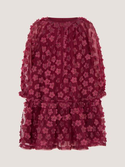 Monsoon Kids' Nayla Long Sleeve Applique Swing Dress, Burgundy, Burgundy
