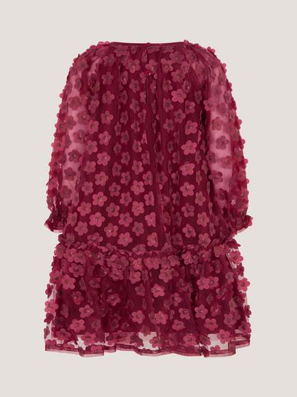 Monsoon Kids' Nayla Long Sleeve Applique Swing Dress, Burgundy - view 2, Burgundy