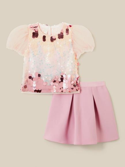 Monsoon Kids' Sequin Top and Pleated Skirt Set, Multi, Multi