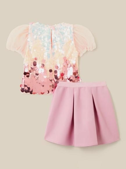 Monsoon Kids' Sequin Top and Pleated Skirt Set, Multi - view 2, Multi