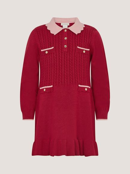 Monsoon Kids' Scallop Knit Dress, Burgundy - view 2, Burgundy