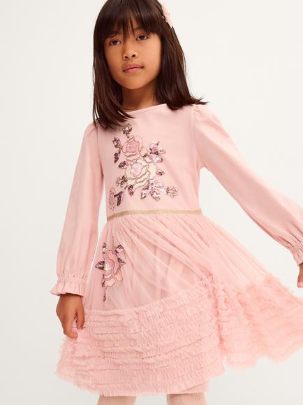 Monsoon Kids' Sequin Ruffle Disco Dress, Pink, Pink