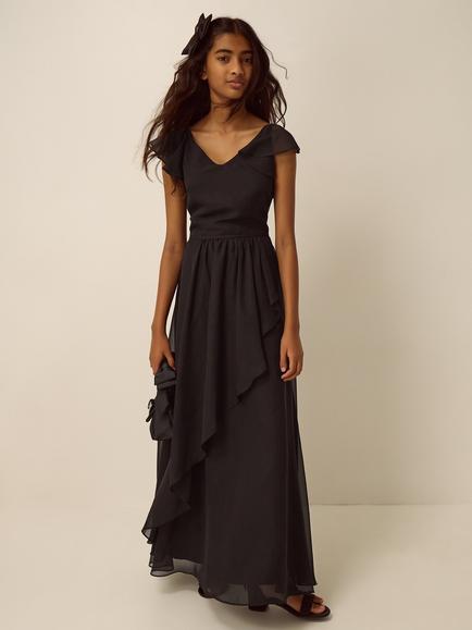 Monsoon Kids' Asymmetrical Frill Tie-Back Prom Dress, Black, Black