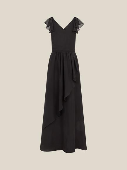 Monsoon Kids' Asymmetrical Frill Tie-Back Prom Dress, Black - view 2, Black