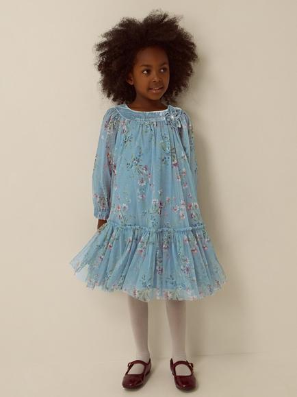 Monsoon Kids' Naina Floral Mesh Party Dress, Teal, Teal