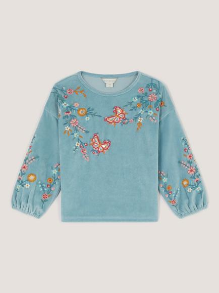 Monsoon Kids' Velour Embroidered Sweatshirt, Green, Green