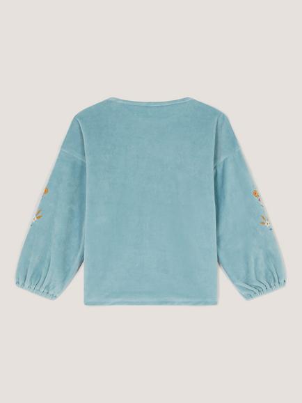 Monsoon Kids' Velour Embroidered Sweatshirt, Green - view 2, Green