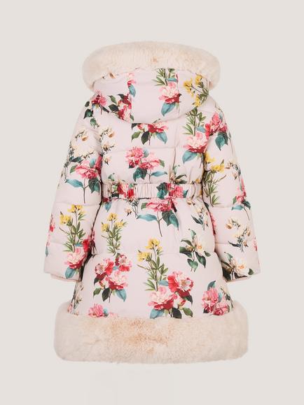 Monsoon Kids' Botanical Quilted Faux-Fur Coat, Cream - view 2, Cream