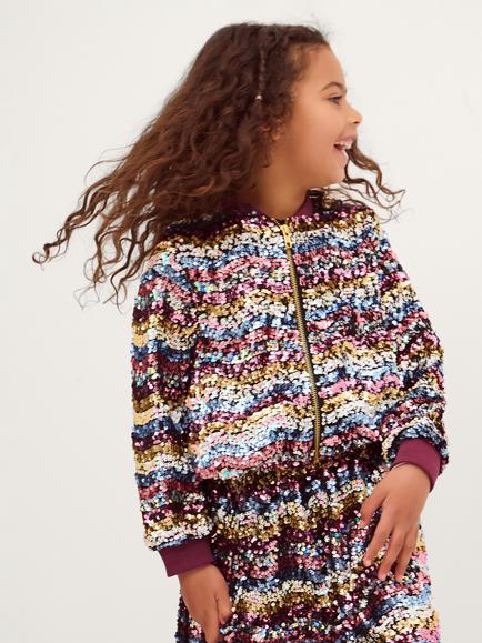 Monsoon Kids' Sequin Bomber Jacket, Multi, Multi
