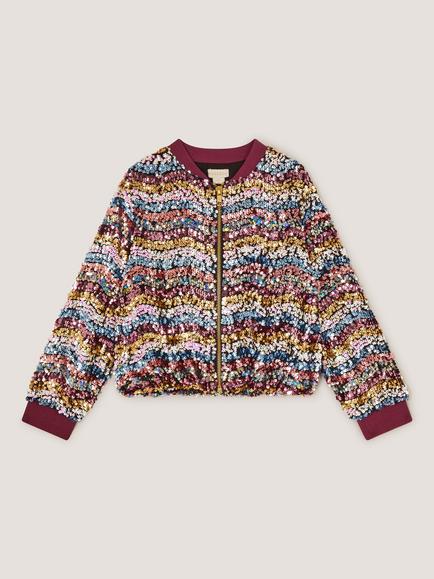 Monsoon Kids' Sequin Bomber Jacket, Multi - view 2, Multi