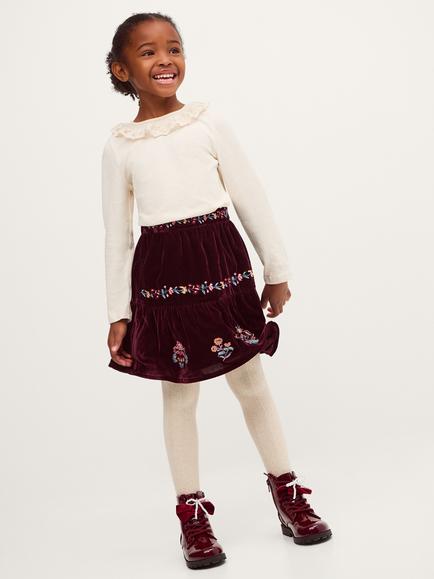 Monsoon Kids' Floral Velour Skirt, Burgundy, Burgundy