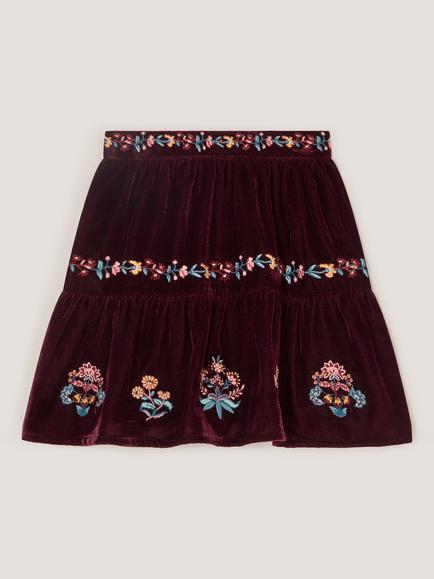 Monsoon Kids' Floral Velour Skirt, Burgundy - view 2, Burgundy