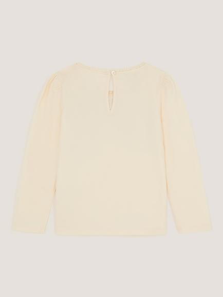 Monsoon Kids' Square Neck Organza Bow T-Shirt, Cream - view 2, Cream