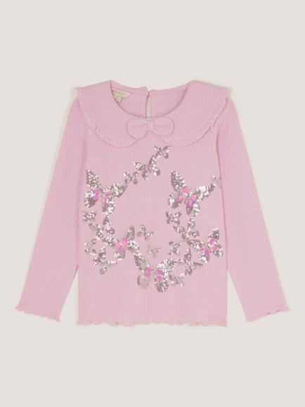 Monsoon Kids' Long Sleeve Sequin Butterfly Top, Lilac, Lilac