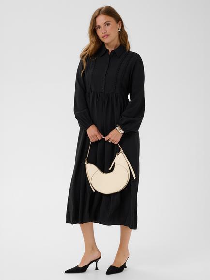 KAFFE Kagilda Long Sleeve Midi Shirt Dress containing LENZING™ ECOVERO™ Viscose, Black Deep, Black Deep