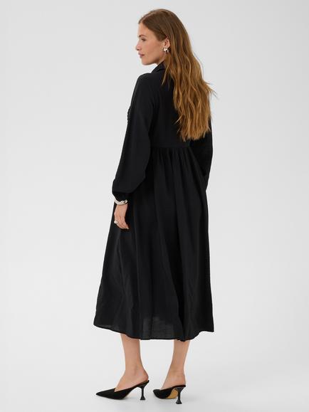 KAFFE Kagilda Long Sleeve Midi Shirt Dress containing LENZING™ ECOVERO™ Viscose, Black Deep - view 2, Black Deep