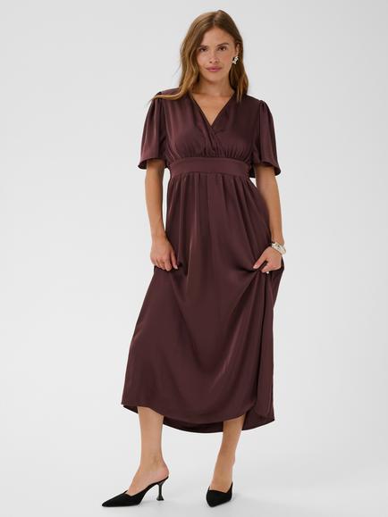 KAFFE Gunhild Wrap V-Neck Maxi Dress, Fudge, Fudge