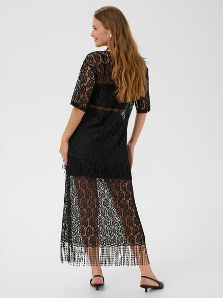 KAFFE Gwyneth Sheer Lace Fringe Hem Skirt, Black Deep - view 2, Black Deep