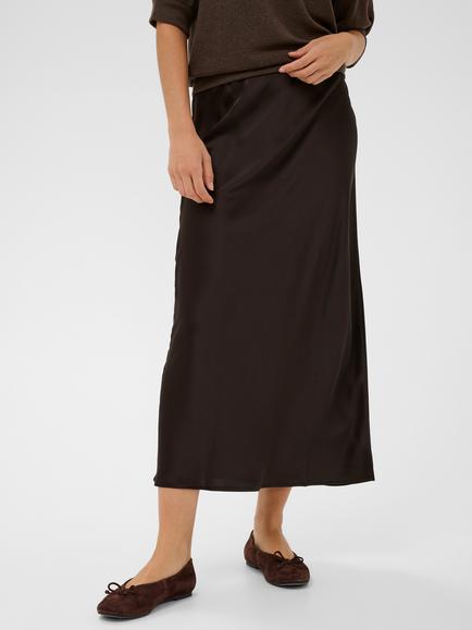 KAFFE Lotte Satin Bias Cut Maxi Skirt, Coffee Bean, Coffee Bean