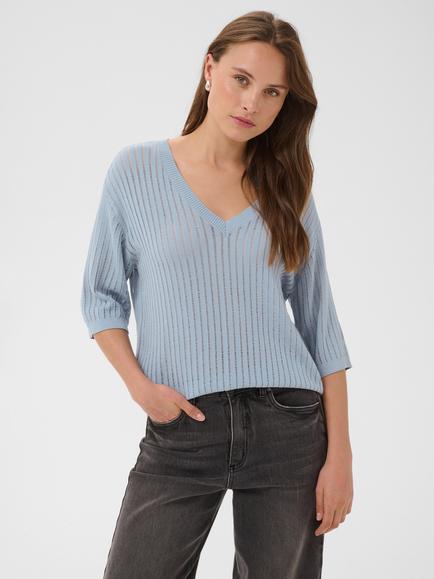 KAFFE Abalina Fine Knit V-Neck Jumper, Blue Fog, Blue Fog
