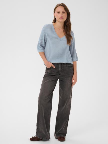 KAFFE Abalina Fine Knit V-Neck Jumper, Blue Fog - view 2, Blue Fog