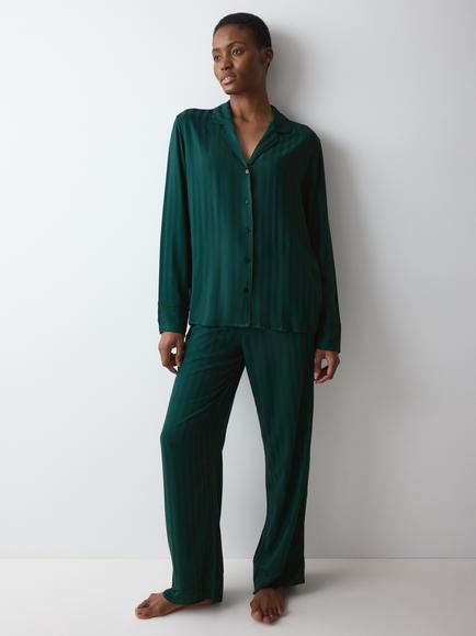Triumph Amourette Jacquard Button-Through Pyjama Set, Admiral, Teal Green
