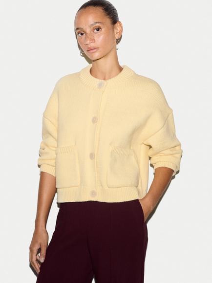 Jigsaw Chunky Cotton Cardigan, Yellow, Yellow