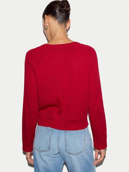 Jigsaw Cotton Luxe Crew Cardigan, Red - view 2, Red