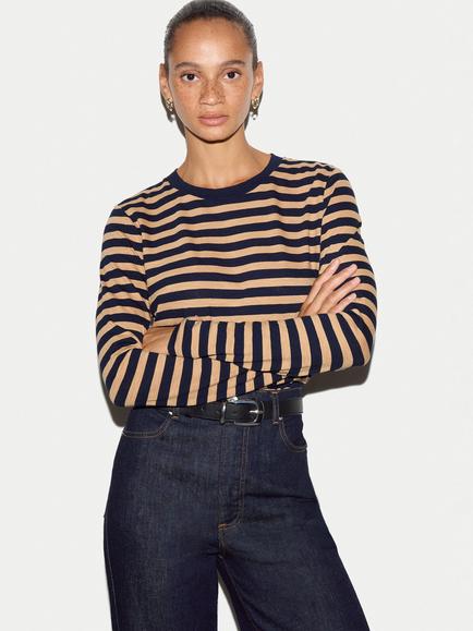 Jigsaw Cotton Slub Striped Long Sleeve T-Shirt, Camel, Camel