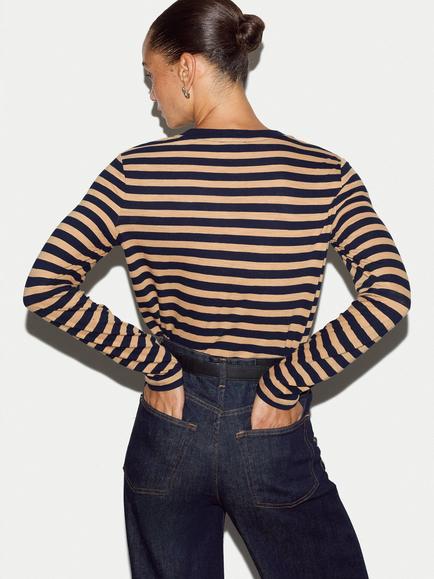 Jigsaw Cotton Slub Striped Long Sleeve T-Shirt, Camel - view 2, Camel