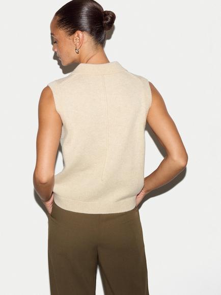 Jigsaw Compact Wool Rich Collared Waistcoat, Cream - view 2, Cream