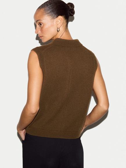 Jigsaw Compact Wool Blend Collar Waistcoat, Khaki - view 2, Khaki