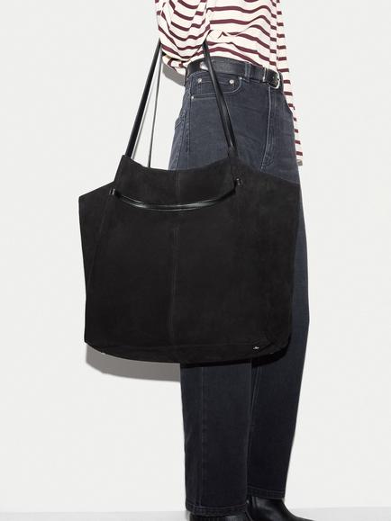 Jigsaw Large Suede Shopper Tote Bag, Black - view 2, Black