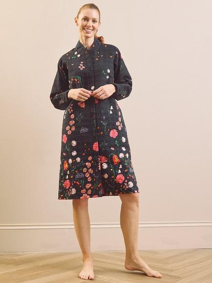 Their Nibs x Sophie Ellis-Bextor Murder on the Forest Floor Housecoat, Navy Floral - view 2, Navy Floral