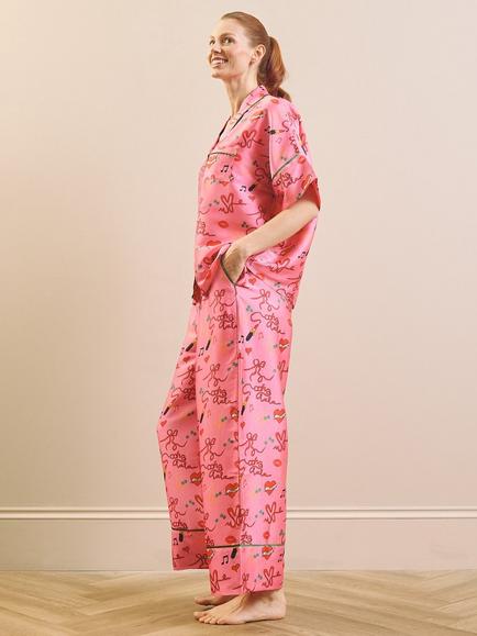Their Nibs x Sophie Ellis-Bextor Read My Lips Satin Pyjama Set, Pink Print - view 2, Pink Print