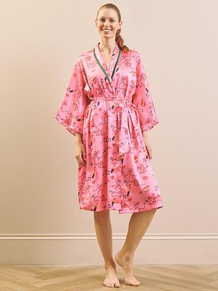 Their Nibs x Sophie Ellis-Bextor Read My Lips Satin Robe, Pink Print - view 2, Pink Print
