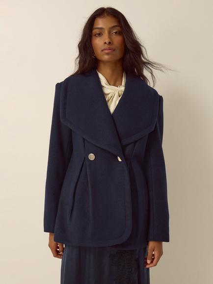 Monsoon Estelle Oversized Collar Coat, Navy, Navy