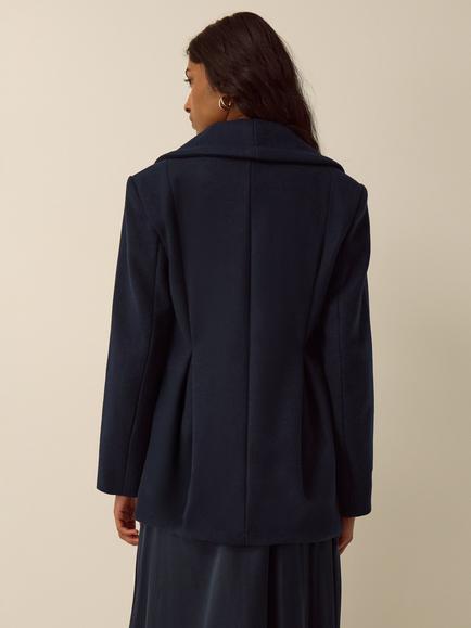 Monsoon Estelle Oversized Collar Coat, Navy - view 2, Navy