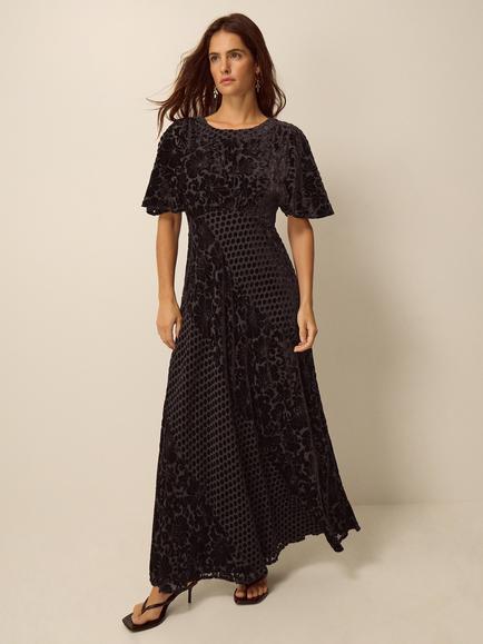 Monsoon Adeline Floral A-Line Maxi Dress, Chocolate, Chocolate