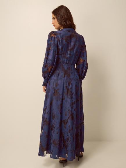 Monsoon Glen Jacquard Dress, Navy - view 2, Navy