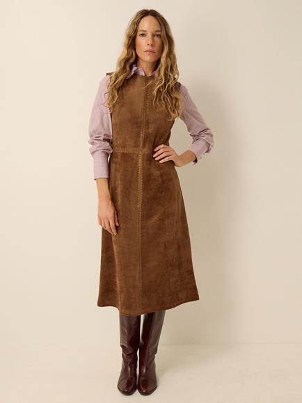 Monsoon Josie Suedette Sleeveless Dress, Brown, Brown