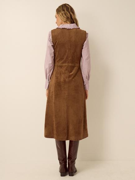 Monsoon Josie Suedette Sleeveless Dress, Brown - view 2, Brown