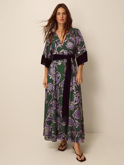 Monsoon Willow Floral Kimono Dress, Green, Green