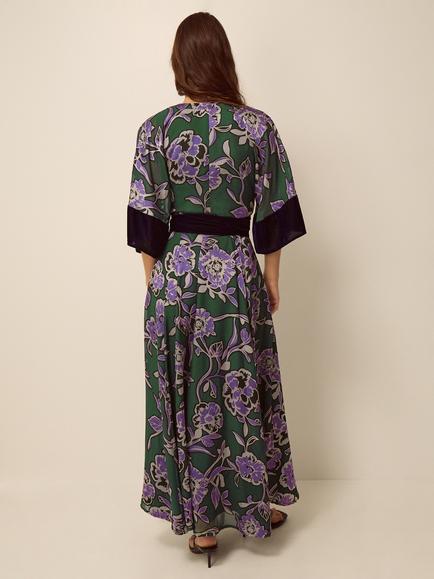 Monsoon Willow Floral Kimono Dress, Green - view 2, Green