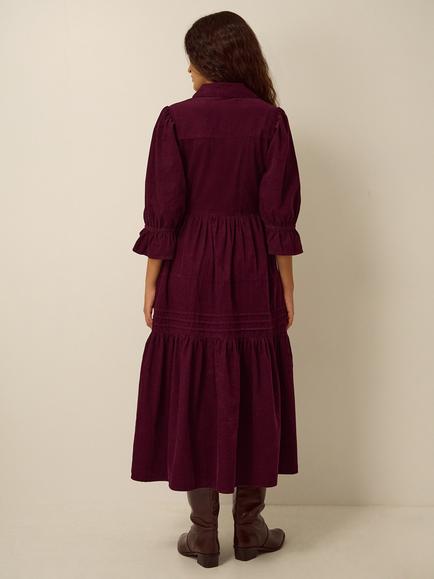 Monsoon Winnie Corduroy Midi Shirt Dress, Burgundy - view 2, Burgundy
