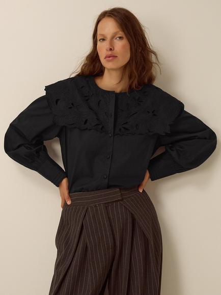 Monsoon Eliana Embroidered Shirt, Black, Black